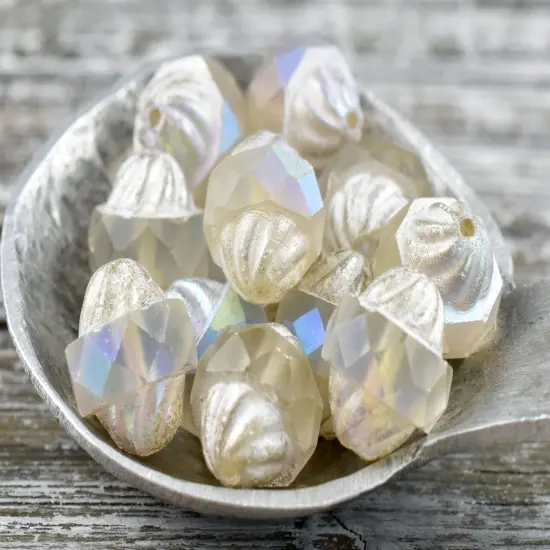 *15* 11x10mm Antique Silver AB Washed Crystal Faceted Turbine Beads {5}