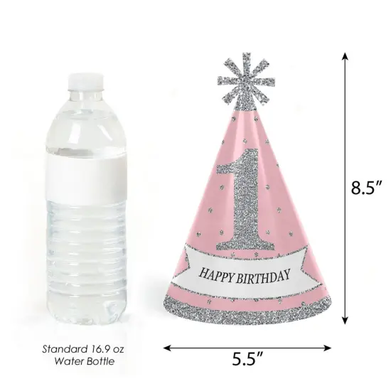 Big Dot of Happiness Pink Onederland - Cone Winter Wonderland Happy Birthday Party Hats for Kids and Adults - Set of 8 (Standard Size) {4}