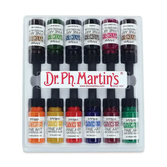 Dr. Ph. Martin's Hydrus Fine Art Liquid Watercolors - Set 2, 12 Assorted colors, 0.5 oz Bottles, {1}