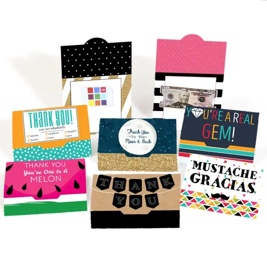 Big Dot of Happiness Assorted Thank You Note Cards - Blank Thank You Money and Gift Card Holders - Set of 8 {1}