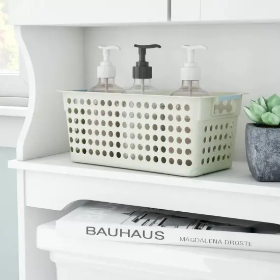White Rectangular Plastic Shelf Organizer Basket with Handles {3}