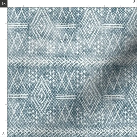 Various Fabrics by the Yard or Fat Quarter Small Scale Vintage Moroccan Dusty Blue Mudcloth Trendy Boho Custom Printed Fabric by Spoonflower {4}