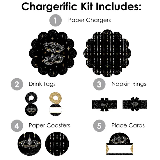 Big Dot of Happiness Masquerade - Mask Party Paper Charger and Table Decorations - Chargerific Kit - Place Setting for 8 {4}