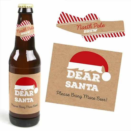 Big Dot of Happiness Funny Jolly Santa Claus - Christmas Decorations for Women and Men - 6 Beer Bottle Label Stickers and 1 Carrier {4}