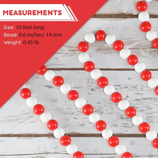 Ornativity Red and White Garland - Rustic Christmas Wooden Farmhouse Country Wood Beaded Home and Holiday Garland Tree Decorations Boho Strand of Beads {5}