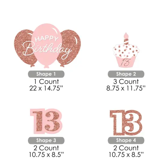 Big Dot of Happiness 13th Pink Rose Gold Birthday - Yard Sign and Outdoor Lawn Decorations - Happy Birthday Party Yard Signs - Set of 8 {7}