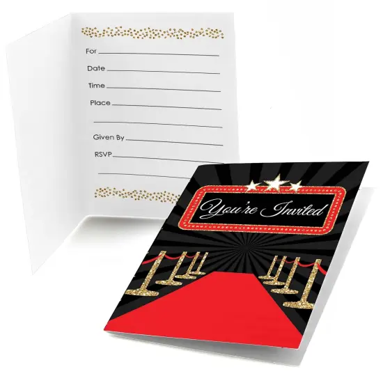 Big Dot of Happiness Red Carpet - Fill In Movie Night Party Invitations (8 count) {1}