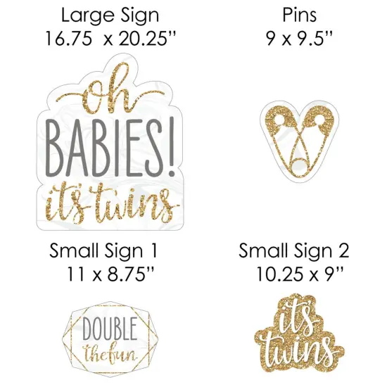 Big Dot of Happiness It's Twins - Yard Sign and Outdoor Lawn Decorations - Gold Twins Baby Shower Yard Signs - Set of 8 {7}