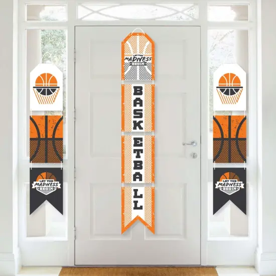 Big Dot of Happiness Basketball - Let The Madness Begin - Hanging Vertical Paper Door Banners - College Basketball Wall Decor Kit - Indoor Door Decor {1}