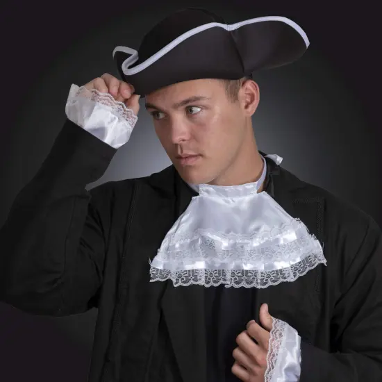 Colonial Lace Jabot Set - White Lace Ruffled Tie Jabot with White Lace Cuffs Set Costume Accessories for Men Women and Children {4}