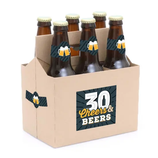 Big Dot of Happiness Cheers and Beers to 30 Years - 30th Birthday Party Decorations for Women and Men - 6 Beer Bottle Label Stickers and 1 Carrier {3}