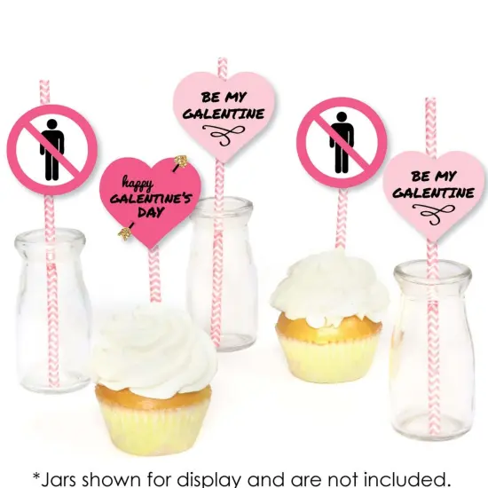 Big Dot of Happiness Be My Galentine - Paper Straw Decor - Galentine's and Valentine's Day Party Striped Decorative Straws - Set of 24 {6}