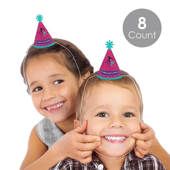 Big Dot of Happiness Tumble, Flip and Twirl - Gymnastics - Mini Cone Birthday Party or Gymnast Party Hats - Small Little Party Hats - Set of 8 {3}