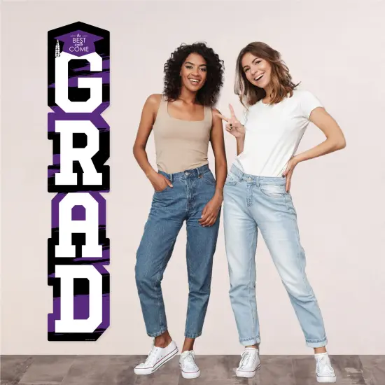 Big Dot of Happiness Purple Graduation Banner - Vertical Shaped Banner Decorations {6}