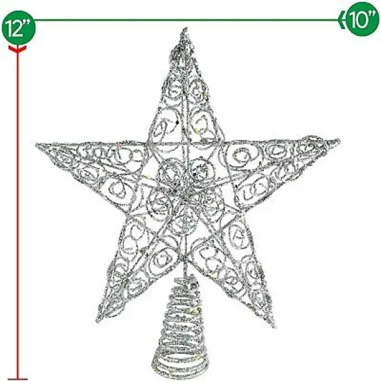 Ornativity Silver Star Tree Topper - Christmas Swirl Design Sparkle Star Treetop Ornament {2}