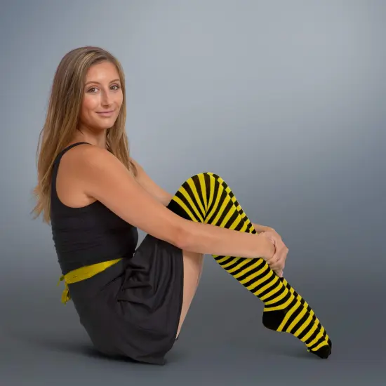 Black and Yellow Socks - Over The Knee Striped Thigh High Costume Accessories Bumble Bee Stockings for Women and Kids {4}