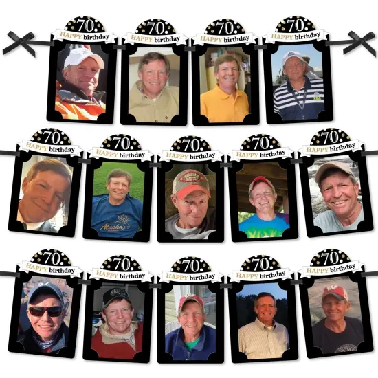 Big Dot of Happiness Adult 70th Birthday - Gold - DIY Birthday Party Decor - Picture Display - Photo Banner {1}