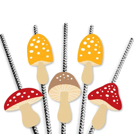 Big Dot of Happiness Wild Mushrooms - Paper Straw Decor - Red Toadstool Party Striped Decorative Straws - Set of 24 {7}