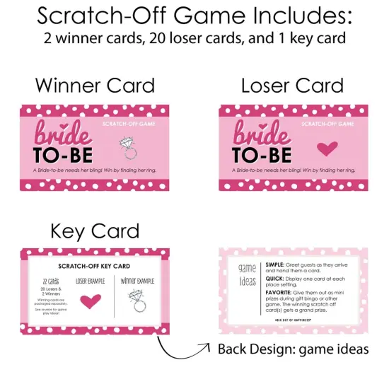 Big Dot of Happiness Bride-To-Be - Bridal Shower & Classy Bachelorette Party Game Scratch Off Cards - 22 Count {6}