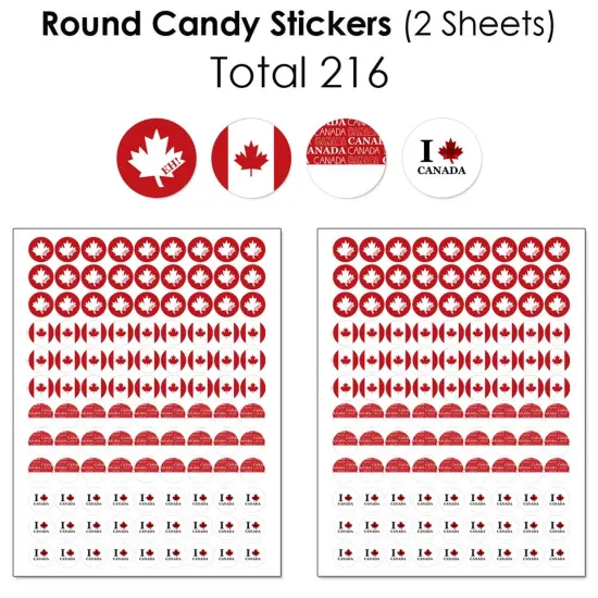 Big Dot of Happiness Canada Day - Mini Candy Bar Wrappers, Round Candy Stickers & Circle Stickers - Canada Party Candy Favor Sticker Kit - 304 Pieces {6}