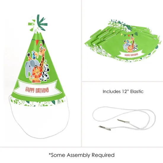 Big Dot of Happiness Jungle Party Animals - Cone Safari Zoo Animal Happy Birthday Party Hats for Kids and Adults - Set of 8 (Standard Size) {6}