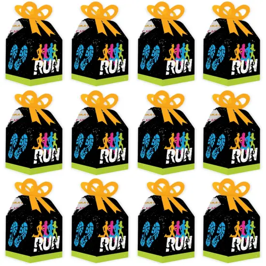 Big Dot of Happiness Set The Pace - Running - Square Favor Gift Boxes - Track, Cross Country or Marathon Party Bow Boxes - Set of 12 {6}