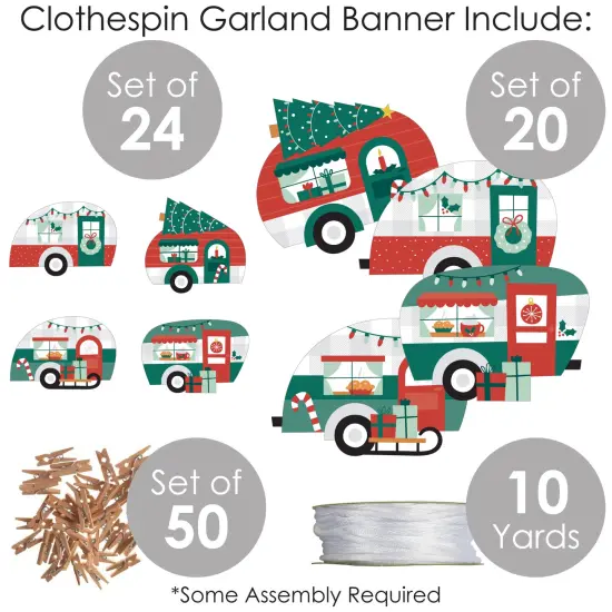 Big Dot of Happiness Camper Christmas - Red and Green Holiday Party DIY Decorations - Clothespin Garland Banner - 44 Pieces {6}