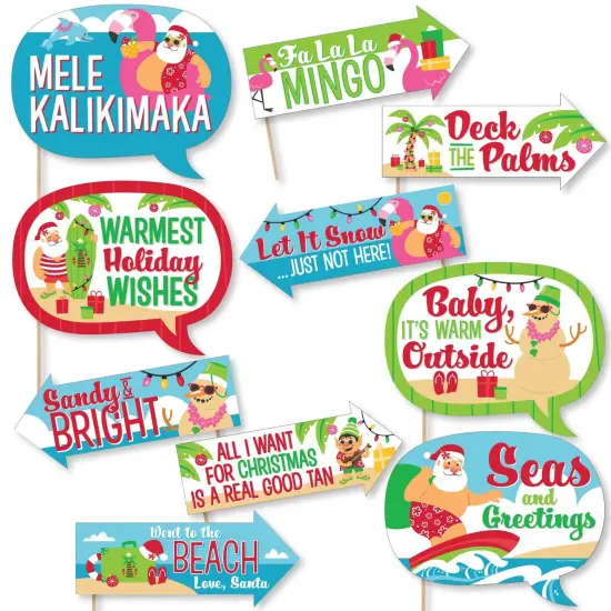 Big Dot of Happiness Funny Tropical Christmas - Beach Santa Holiday Party Photo Booth Props Kit - 10 Piece {1}