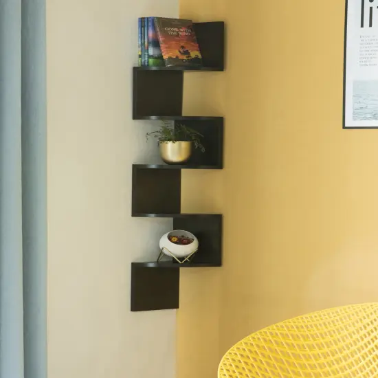 5 Tier Wall Mount Corner Shelf Black {2}