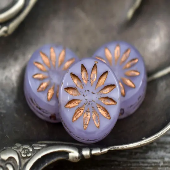 *15* 12mm Bronze Washed Lilac OpalineAster Flower Coin Beads {1}