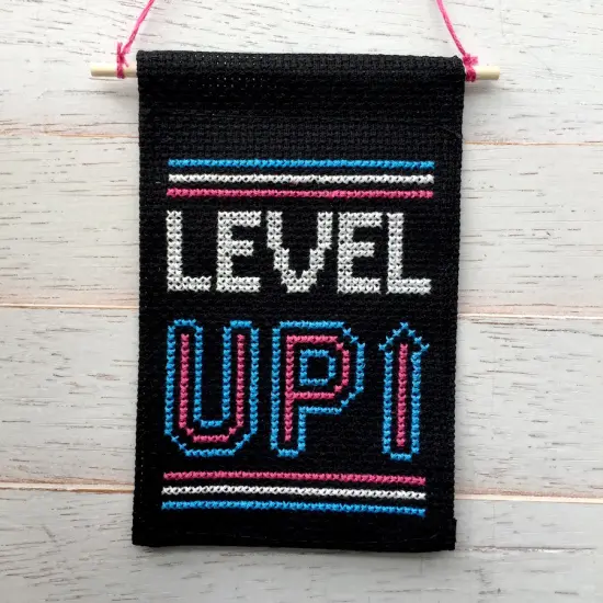 Level Up Tiny Banner Counted Cross Stitch Kit {1}