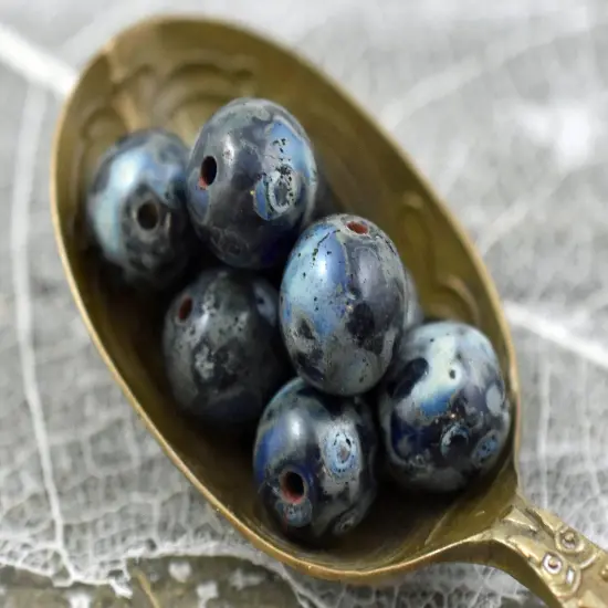 *25* 8mm Sapphire Picasso Round Druk Beads {4}