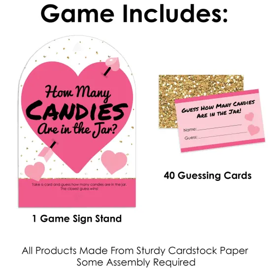 Big Dot of Happiness Be My Galentine - How Many Candies Galentine's & Valentine's Day Party Game - 1 Stand and 40 Cards - Candy Guessing Game {4}