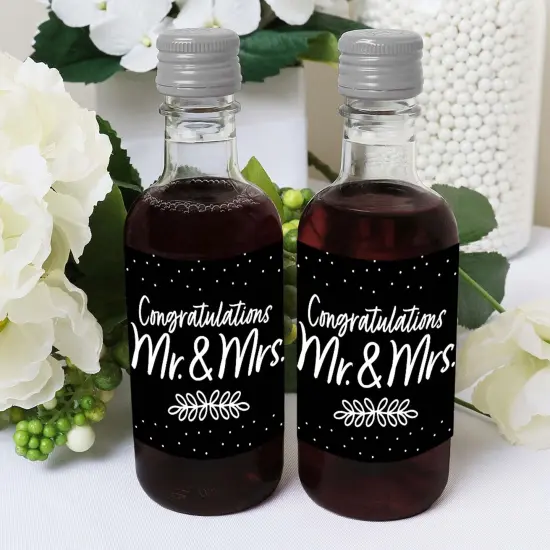 Big Dot of Happiness Mr. and Mrs. - Mini Wine & Champagne Bottle Label Stickers - Black and White Wedding or Bridal Shower Favor Gift - Set of 16 {6}