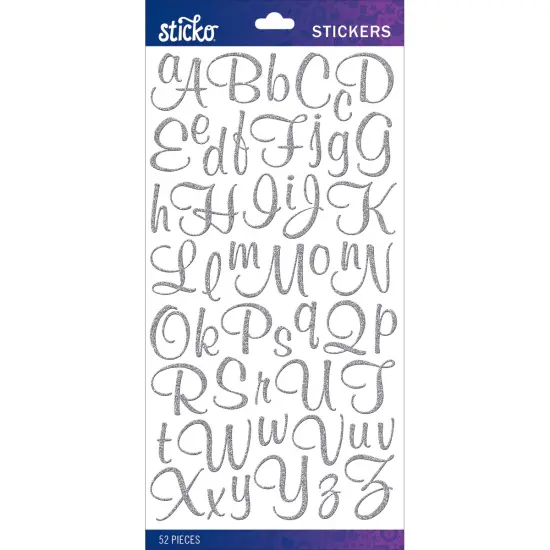 Sticko Alphabet Stickers - Script Small, Silver Glitter, 52pcs {1}