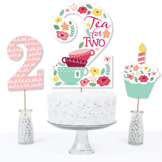 Big Dot of Happiness 2nd Birthday Tea for Two - Garden Second Birthday Party Centerpiece Sticks - Table Toppers - Set of 15 {4}