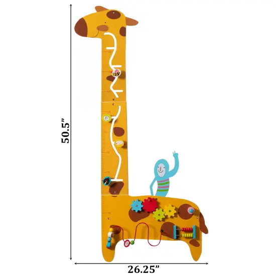 Wooden Giraffe Sensory Wall Game, Activity Toy Growth Chart for Playroom, Nursery, Preschool, and Doctors' Office {4}
