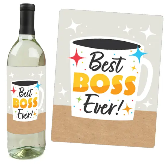 Big Dot of Happiness Happy Boss's Day - Best Boss Ever Decorations for Women and Men - Wine Bottle Label Stickers - Set of 4 {3}