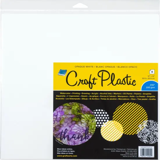 Grafix Craft Plastic Sheets 12"X12" 4/Pkg-Opaque White .010 {1}