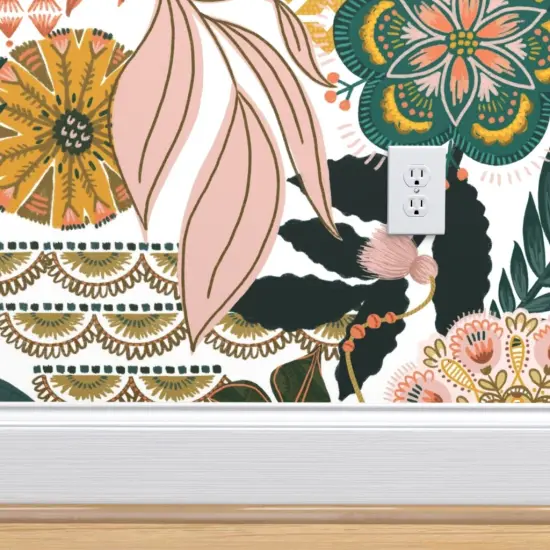 Pre-Pasted Wallpaper 2FT Wide Boho Botanical Maximalist Monstera Palms Floral Jungle Custom Pre-pasted Wallpaper by Spoonflower {4}