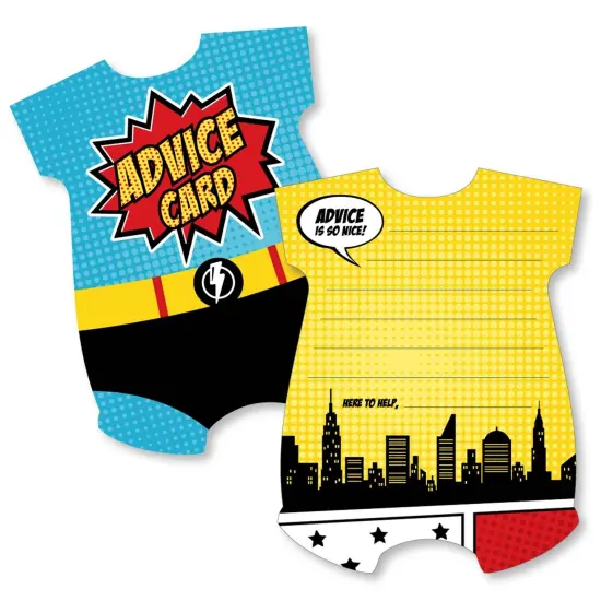 Big Dot of Happiness Bam Superhero - Comic Book Wish Card Baby Shower Activities - Shaped Advice Cards Game - Set of 20 {1}