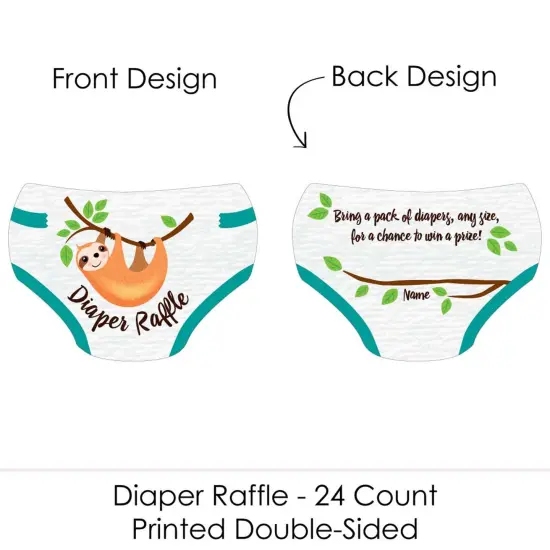 Big Dot of Happiness Let's Hang - Sloth - Diaper Shaped Raffle Ticket Inserts - Baby Shower Activities - Diaper Raffle Game - Set of 24 {3}