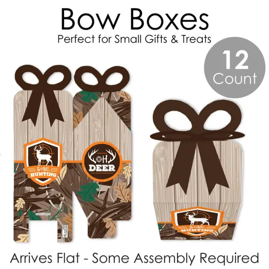 Big Dot of Happiness Gone Hunting - Square Favor Gift Boxes - Deer Hunting Camo Baby Shower or Birthday Party Bow Boxes - Set of 12 {7}