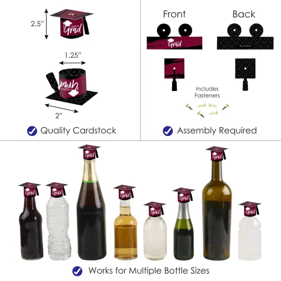 Big Dot of Happiness Maroon Grad - Best is Yet to Come - DIY Grad Cap Burgundy Graduation Party Bottle Topper Decorations - Set of 20 {4}