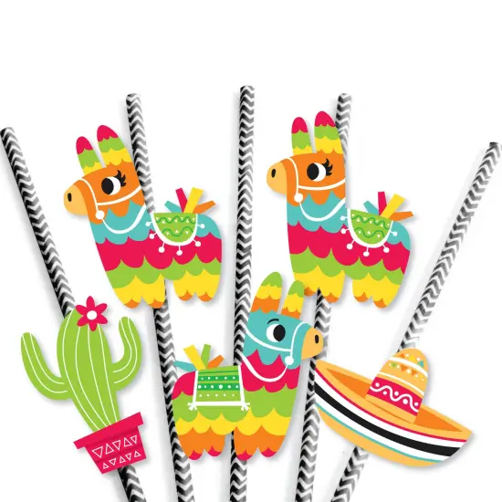 Big Dot of Happiness Pinata Party - Paper Straw Decor - Colorful Fiesta Striped Decorative Straws - Set of 24 {7}