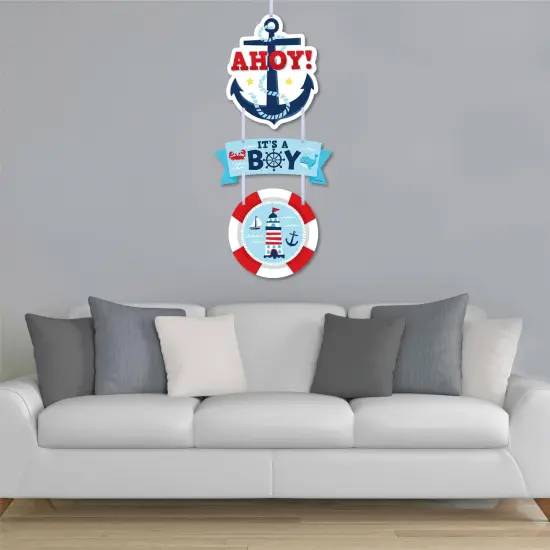 Big Dot of Happiness Ahoy It's a Boy - Hanging Porch Nautical Baby Shower Outdoor Decorations - Front Door Decor - 3 Piece Sign {4}