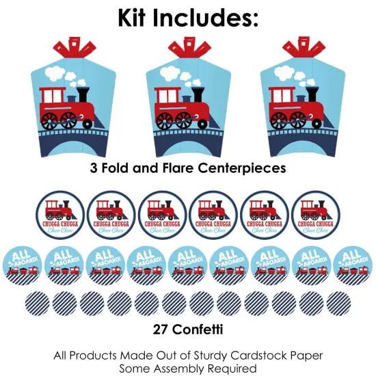 Big Dot of Happiness Railroad Party Crossing - Steam Train Birthday Party or Baby Shower Decor and Confetti - Terrific Table Centerpiece Kit - 30 Ct {4}