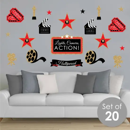Big Dot of Happiness Red Carpet - Peel and Stick Movie Theater Decor Vinyl Wall Art Stickers - Wall Decals - Set of 20 {3}