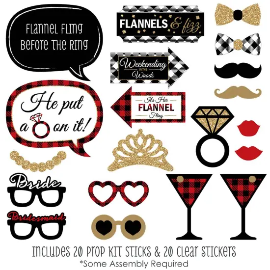 Big Dot of Happiness Flannel Fling Before the Ring - Buffalo Plaid Bachelorette Party Photo Booth Props Kit - 20 Count {3}