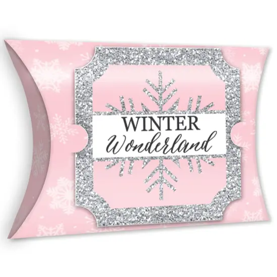 Big Dot of Happiness Pink Winter Wonderland - Favor Gift Boxes - Holiday Snowflake Birthday Party and Baby Shower Large Pillow Boxes - Set of 12 {1}